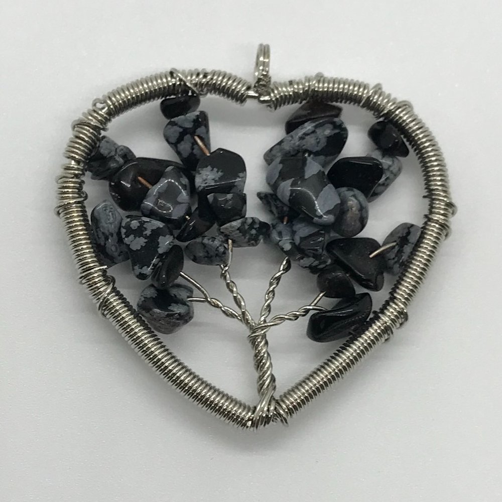 Snowflake Obsidian Tree Of Life Wirewrap Pendant